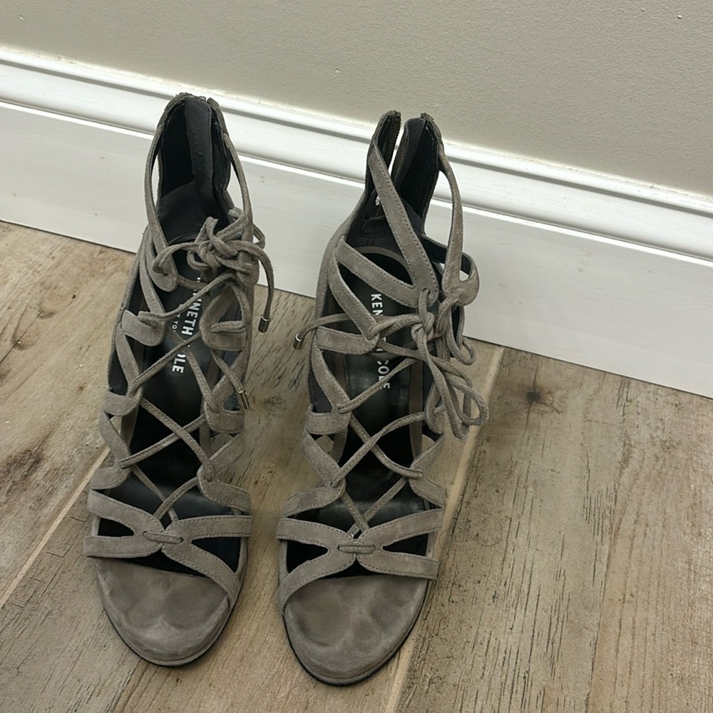 Gray suede heels